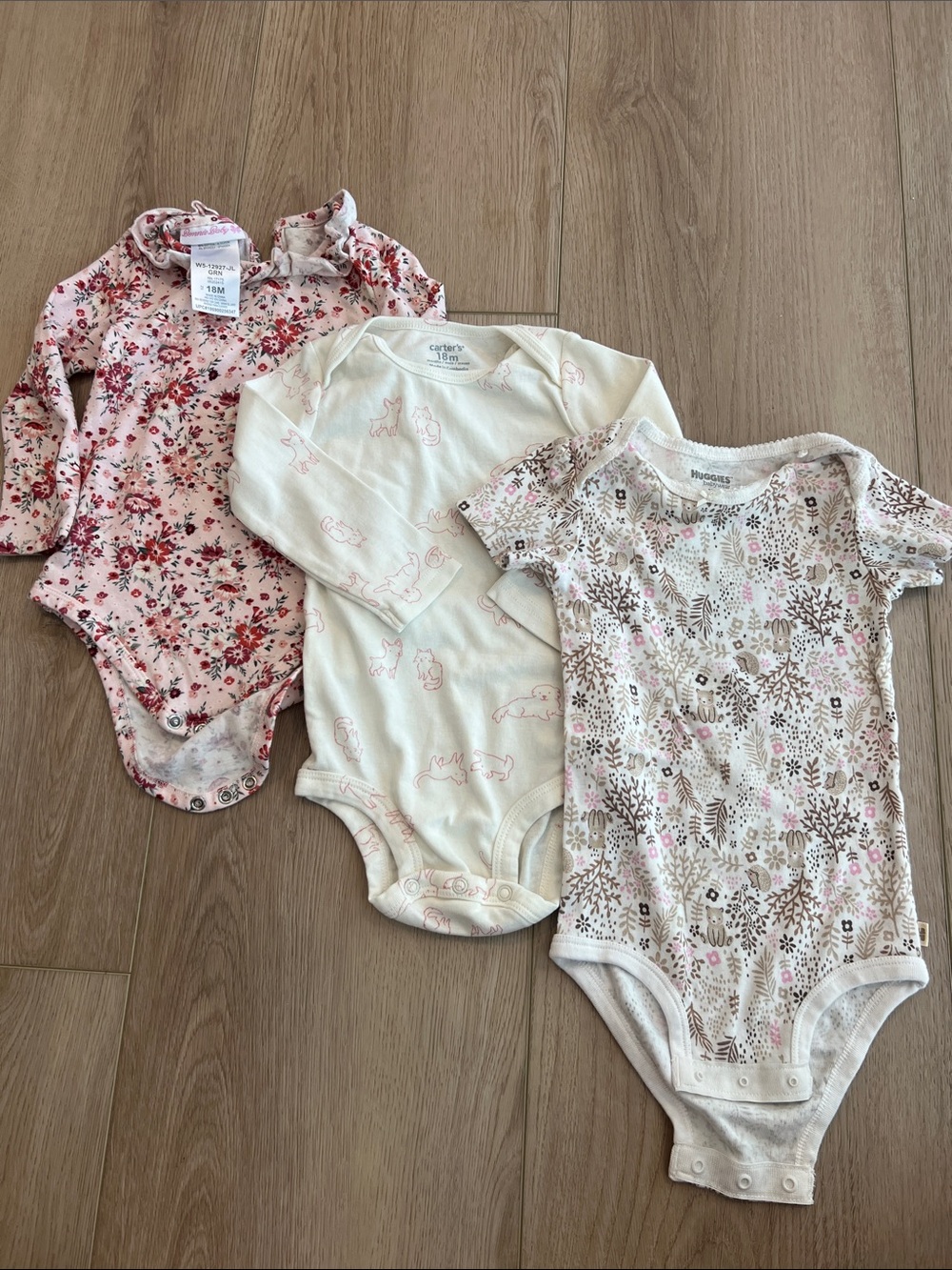 Pink, Cream & White Floral and Animal Print Baby Bodysuit Set - 3 Pack